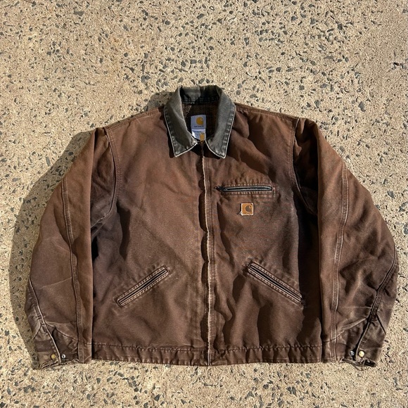 VTG Carhartt Detroit Jacket J97 DKB Brown Blanket Lined Distressed Faded Size XL - Picture 1 of 14